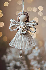 Dekorácie - Macramé anjelikovia set na vianočný stromček, 5x - hnedé vlásky - 16006439_