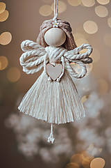 Dekorácie - Macramé anjelikovia set na vianočný stromček, 5x - hnedé vlásky - 16006440_
