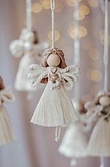 Dekorácie - Macramé anjelikovia set na vianočný stromček, 5x - hnedé vlásky - 16006448_