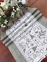 Úžitkový textil - Štola vianočná - šedá vianočná dedinka v kombinácii so šedou - 16008059_