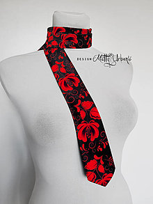 Pánske doplnky - kravata FOLK Black - colour (červená) - 16009158_