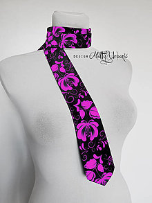 Pánske doplnky - kravata FOLK Black - colour (ružová) - 16009163_