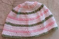 Detské čiapky - Bielo-ružovo-zelená čiapka - 16011314_