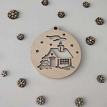 Dekorácie - Drevené vianočné ozdoby - chalúpka, farebný podklad (Biela) - 16014550_