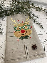 Úžitkový textil - Ľanová utierka TAUPE  ,,Vianočný RUDOLF" - 16013519_