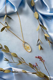 Náhrdelníky - Náhrdelník Kvet mrkvy/zlatý ovál - 16014109_