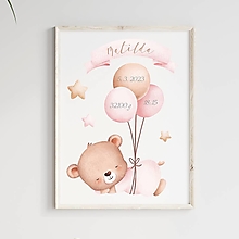 Grafika - Personalizovaný plagát Balloons bear Pink - 16014266_
