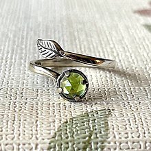 Prstene - Leaf Natural Moldavite Ring Ag925 / Strieborný prsteň s brúseným vltavínom - 16016651_