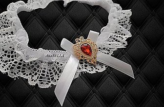 Spodná bielizeň - Jemný čipkovaný svadobný podväzok pre nevestu  (Červená) - 16016629_