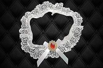 Spodná bielizeň - Jemný čipkovaný svadobný podväzok pre nevestu  (Červená) - 16016643_