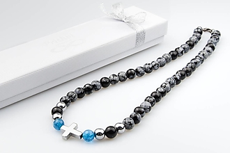 Náhrdelníky - Pánsky náhrdelník s vločkovým obsidiánom - 16015758_