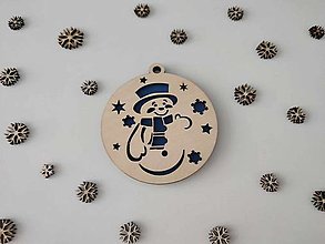 Dekorácie - Drevené vianočné ozdoby - snehuliačik, farebný podklad (Modrá) - 16015715_