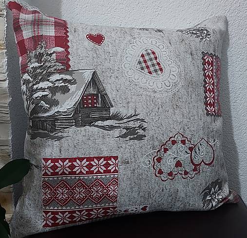Úžitkový textil - Vianočné obliečky na vankúše,,chalúpka" (Režná kocka,/kombinácia) - 16017147_