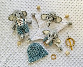 Hračky - Háčkovaný set pre bábätko - sloník - 16018940_