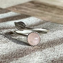 Prstene - Leaf Natural Rose Quartz Ring Ag925 / Strieborný prsteň s ruženínom E001 - 16022365_