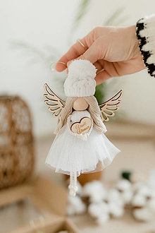 Dekorácie - Anjel WINTER DREAM (Anjel so srdiečkom s textom Veselé Vianoce) - 16021904_