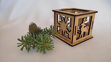 Svietidlá - Drevený vianočný svietnik na čajovú sviečku (vločka a jeleň) - 16023118_