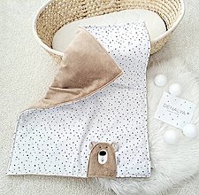 Detský textil - Teplá deka s mackom SADY bodkofliačiky na bielej  65x90cm - 16026682_