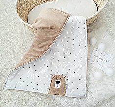 Detský textil - Teplá deka s mackom SADY bodky na offwhite 65x90cm - 16026695_