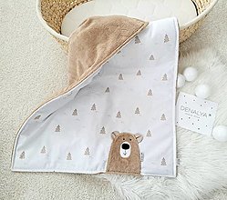 Detský textil - Teplá deka s mackom SADY béžové stromy na bielej  65x90cm - 16026698_