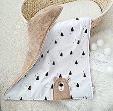 Detský textil - Teplá deka s mackom SADY čierne stromy na bielej  65x90cm - 16026727_