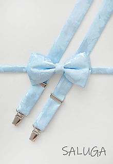 Pánske doplnky - Luxusný pánsky motýlik a traky  - svetlo modrý - vzorovaný - svadobný - 16027686_