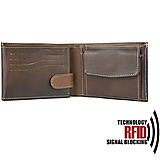 Pánske tašky - Ochranná pánska kožená peňaženka v tmavo hnedej farbe, ručne tieňovaná - 16024633_