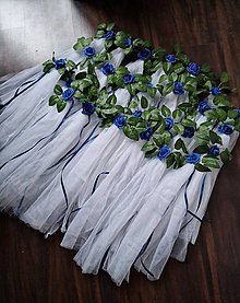 Dekorácie - Mašle 50 cm tyl listy s modrou ružou - 16027093_