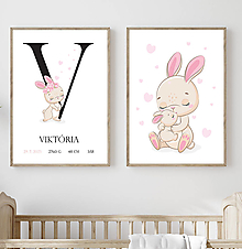 Grafika - Personalizovaný set 2 plagátov Pink Bunny - 16027797_