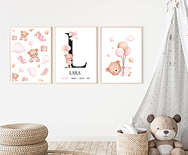 Grafika - Personalizovaný Set 3 plagátov Cute bear Pink - 16027906_