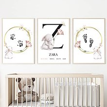 Grafika - Personalizovaný set 3 plagátov s možnosťou otlačku + farba - Family Bunny - 16027927_