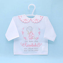 Detské oblečenie - Vyšívaná košieľka na krst "Ružový anjel s ružičkami" (košieľka + SBD) - 16029107_