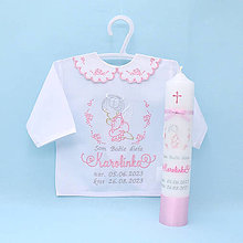 Detské oblečenie - Vyšívaná košieľka na krst "Ružový anjel s ružičkami" (EXPRES set košieľka + sviečka + SBD + darčeková krabica) - 16029126_