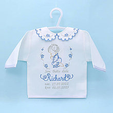 Detské oblečenie - Vyšívaná košieľka na krst "Sivo-modrý anjelik s ružičkami" - 16029500_