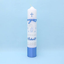 Sviečky - Sivo-modrá sviečka na krst s anjelikom a ružičkami - 16029539_