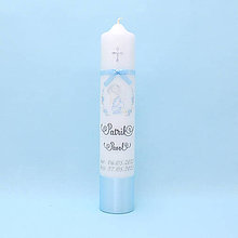 Sviečky - Svetlomodrá sviečka na krst s anjelikom a ružičkami - 16029547_
