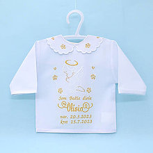 Detské oblečenie - Vyšívaná košieľka na krst "Zlato biely anjel s ružičkami" (košieľka) - 16029639_