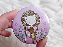 Brošne - Dievčatko, odznak/zrkadielko 58 mm (Dievčatko ružové - zrkadielko) - 16028925_