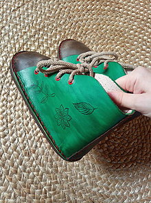 Ponožky, pančuchy, obuv - Zimná ZĽAVA na Kožené barefoot topánočky (Zelená) - 16029112_