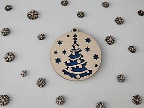Dekorácie - Drevené vianočné ozdoby - vianočný stromček, farebný podklad (Modrá) - 16031844_
