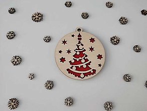 Dekorácie - Drevené vianočné ozdoby - vianočný stromček, farebný podklad (Červená) - 16031845_