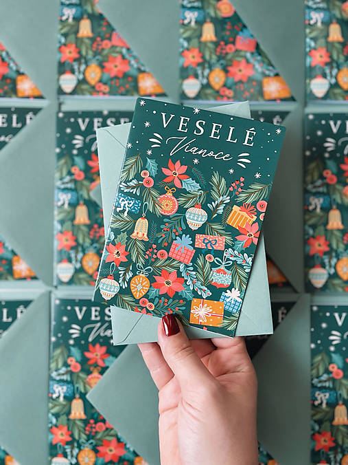 Papiernictvo - Vianočná pohľadnica darčeky a gule - 16032265_