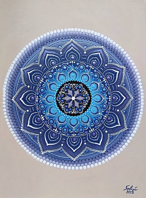 Ručne maľovaná bodkovaná mandala - Mandala šťastia