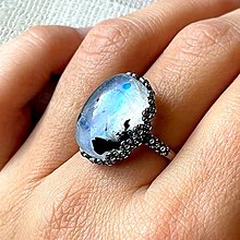 Prstene - Moonstone Tourmaline Filigree Flower AG925 Silver Ring  / Strieborný prsteň s mesačným kameňom s turmalínom E002 - 16035918_