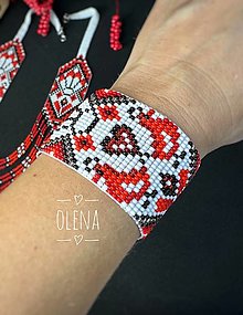 Náramky - Náramok tkaný z rokajlových korálok Preciosa, slovanský etnický ornament, ručná výroba - 16036021_