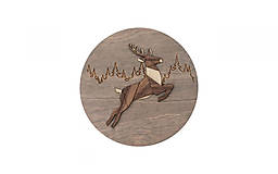 Dekorácie - Drevená dekorácia Dark Jumping Deer Wooden Image - 16040752_