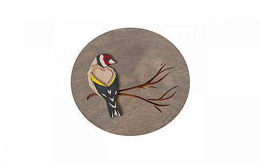 Dekorácie - Drevená dekorácia Goldfinch Wooden Image - 16040758_