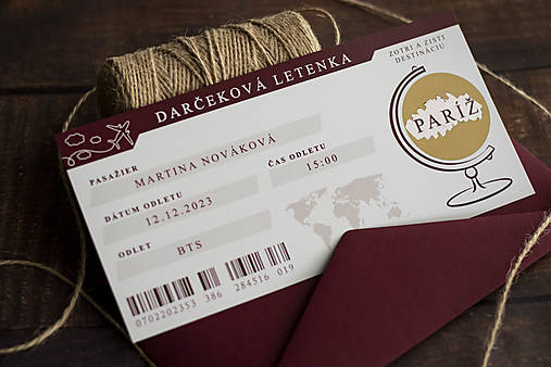 Papiernictvo - Stierací žreb "Letenka - bordová" - 16041241_