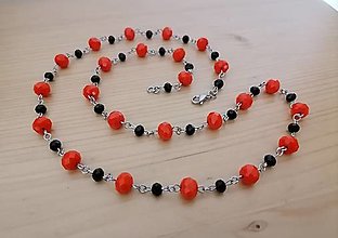 Náhrdelníky - Dlhý náhrdelník - oranžovo čierny - chirurgická oceľ - 75 cm - 16043968_