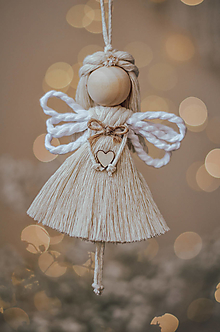 Dekorácie - Vianočný anjelik s mašličkou a srdiečkom - 16045567_